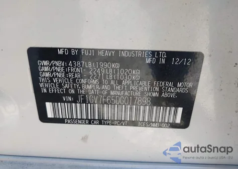 2013 Subaru Impreza Wrx Premium из США, поврежденный, VIN JF1GV7F65DG017898